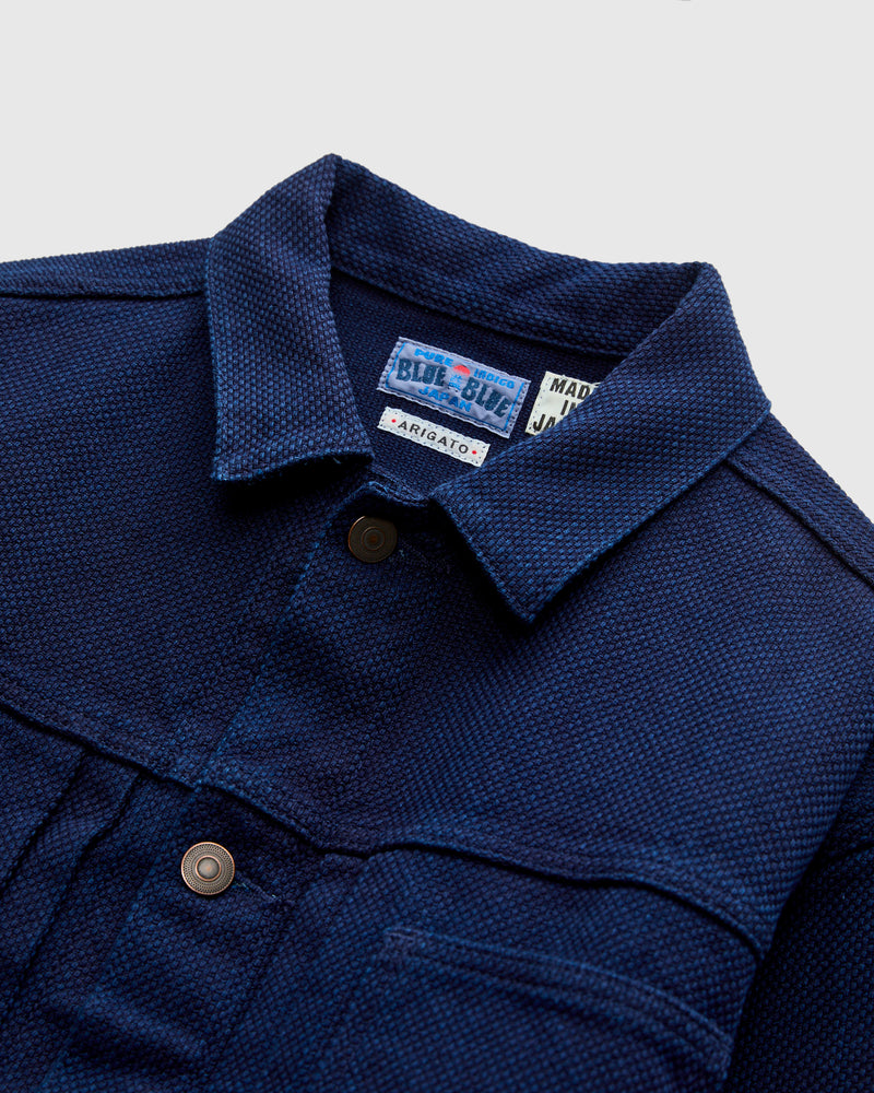 Double Cloth Sashiko Trucker Jacket in Pure Indigo