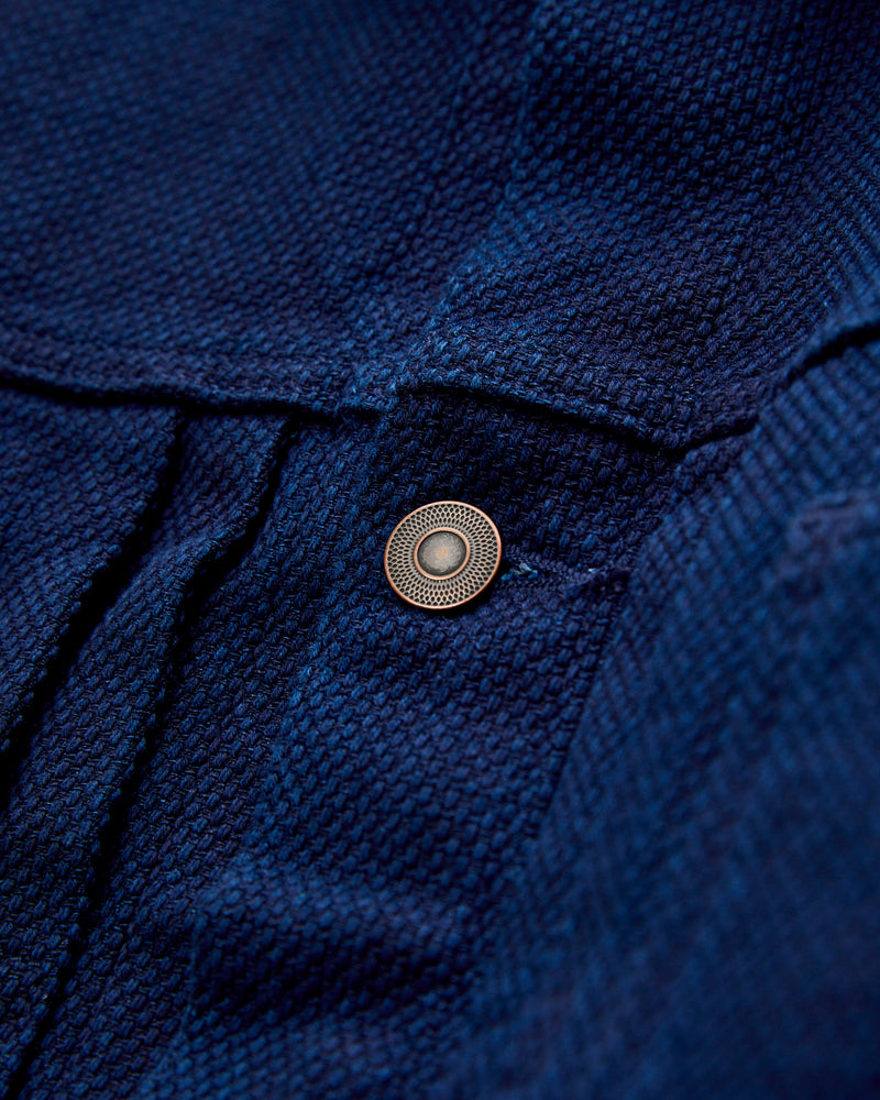 Double Cloth Sashiko Trucker Jacket in Pure Indigo