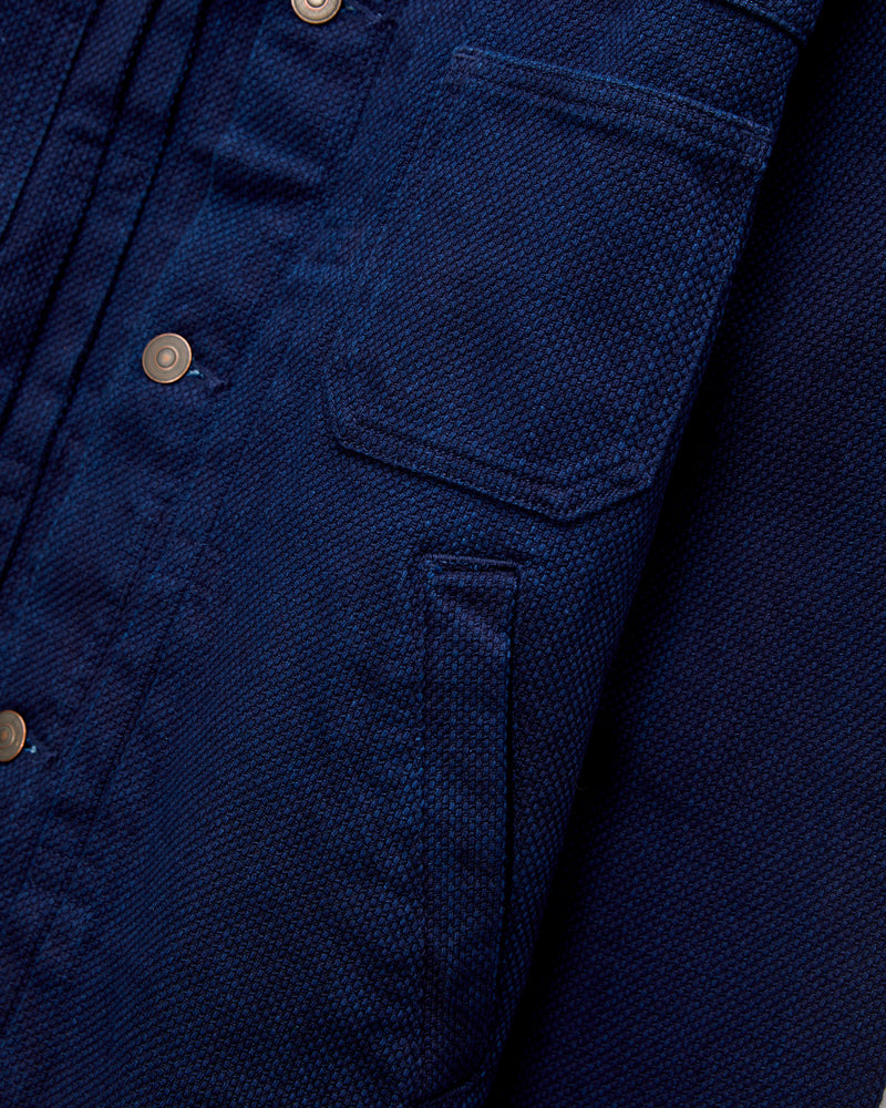 Double Cloth Sashiko Trucker Jacket in Pure Indigo
