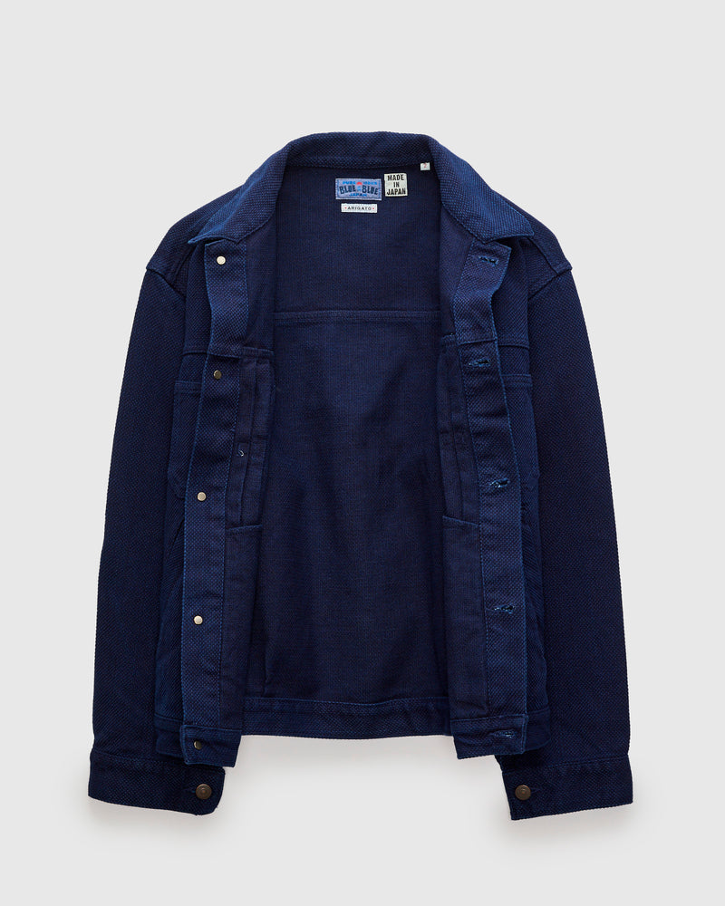Double Cloth Sashiko Trucker Jacket in Pure Indigo