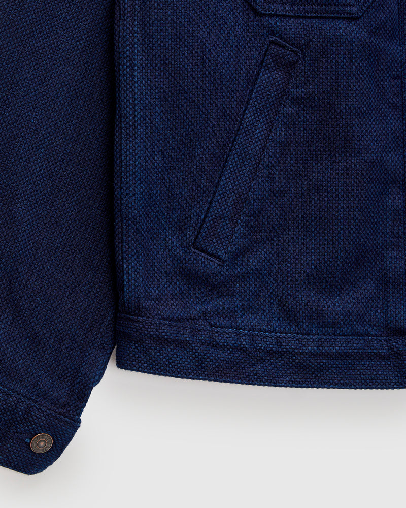 Double Cloth Sashiko Trucker Jacket in Pure Indigo
