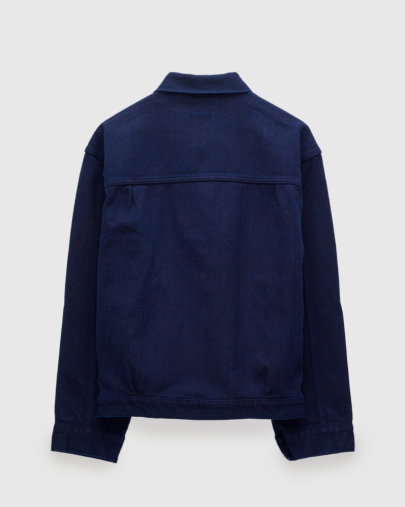 Double Cloth Sashiko Trucker Jacket in Pure Indigo