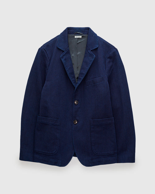 Double Cloth Sashiko Tailored Jacket in Pure Indigo