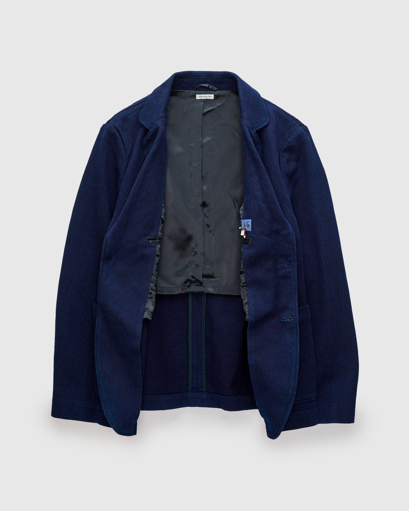 Double Cloth Sashiko Tailored Jacket in Pure Indigo