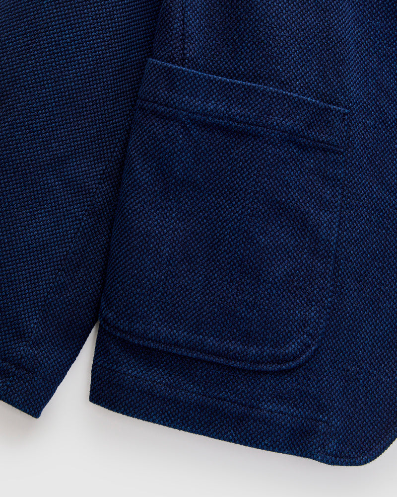 Double Cloth Sashiko Tailored Jacket in Pure Indigo
