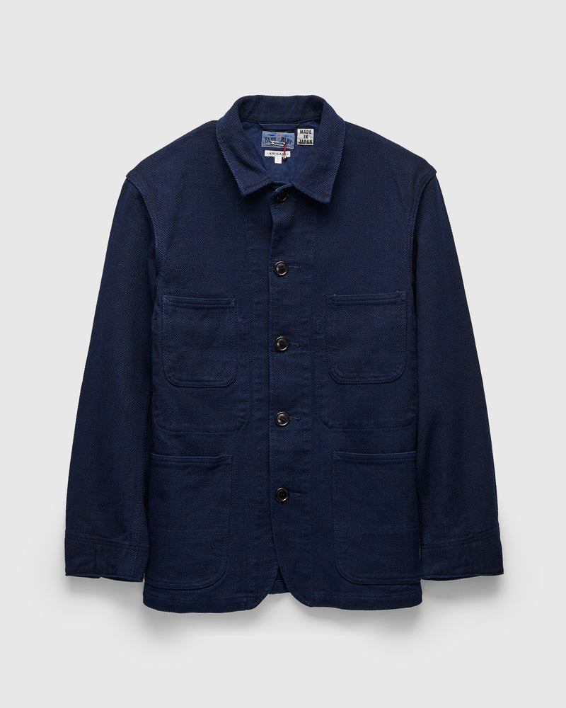 Double Cloth Sashiko Coverall Jacket in Pure Indigo