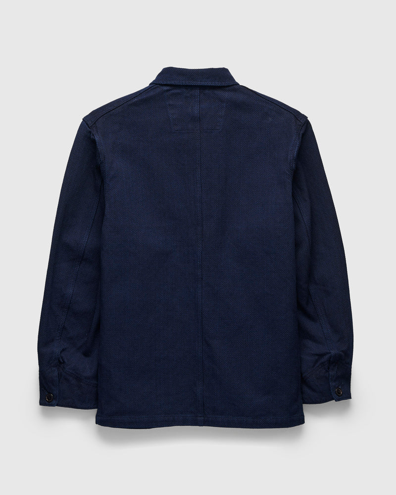 Double Cloth Sashiko Coverall Jacket in Pure Indigo