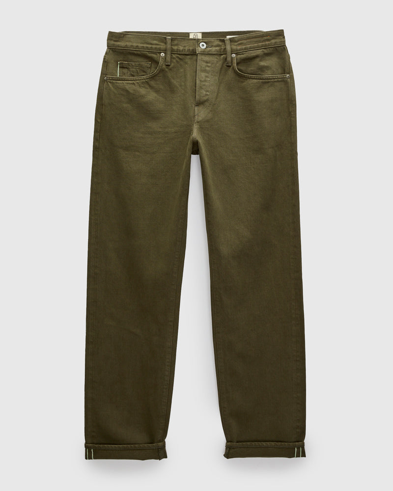 12.5oz "Military Green" Natural Slub Selvedge Denim - Barrel Wide Straight