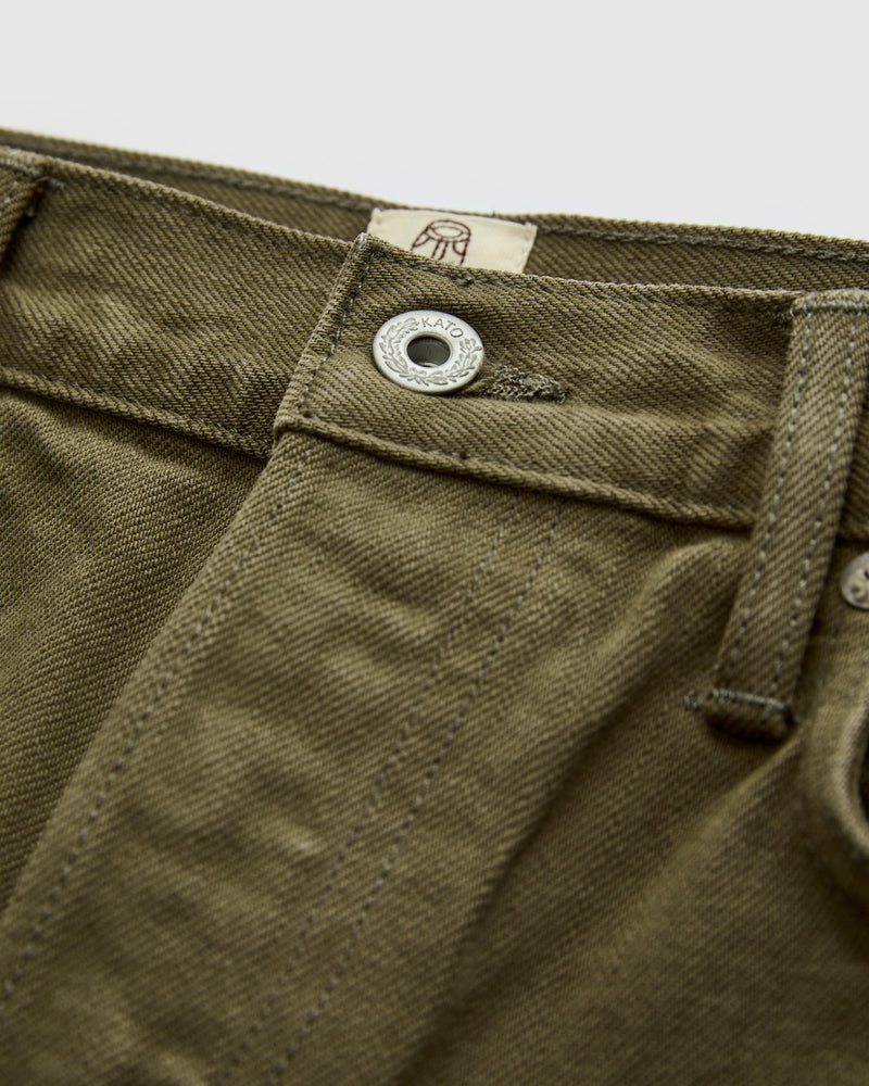 12.5oz "Military Green" Natural Slub Selvedge Denim - Barrel Wide Straight