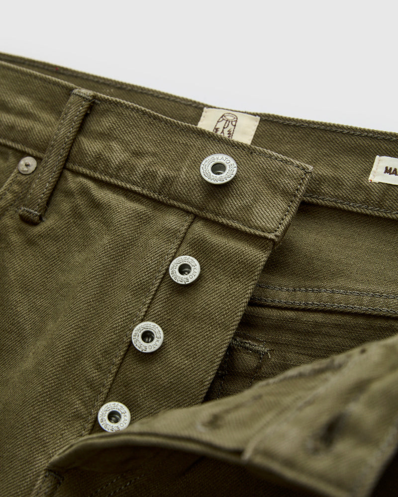 12.5oz "Military Green" Natural Slub Selvedge Denim - Barrel Wide Straight