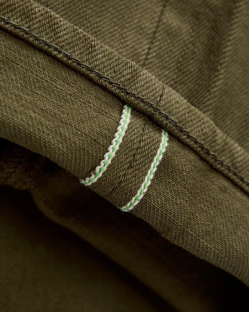 12.5oz "Military Green" Natural Slub Selvedge Denim - Barrel Wide Straight