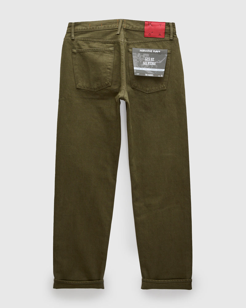 12.5oz "Military Green" Natural Slub Selvedge Denim - Barrel Wide Straight
