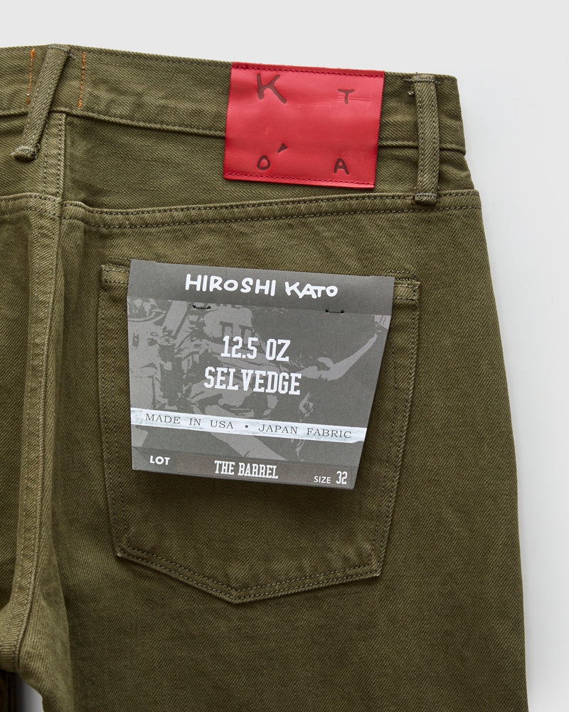 12.5oz "Military Green" Natural Slub Selvedge Denim - Barrel Wide Straight