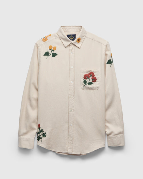 Embroidery Button-Up Shirt in Ecru