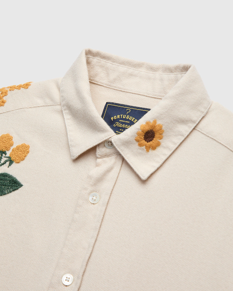 Embroidery Flannel Button-Up Shirt in White