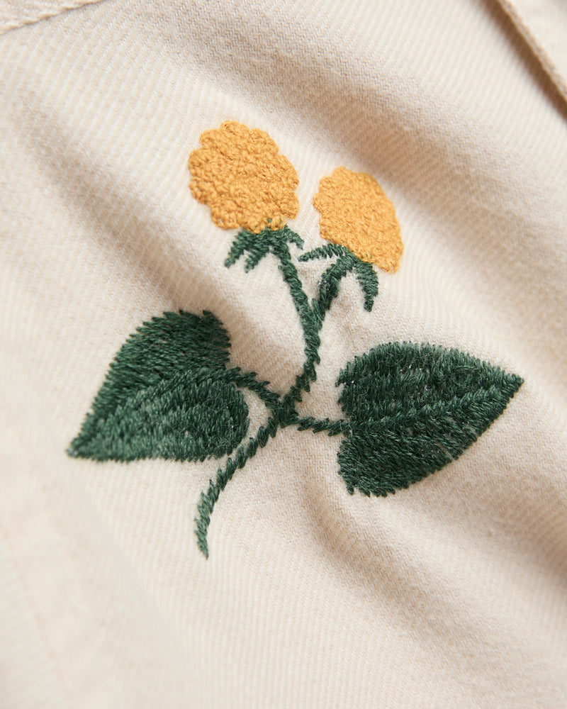 Embroidery Flannel Button-Up Shirt in White
