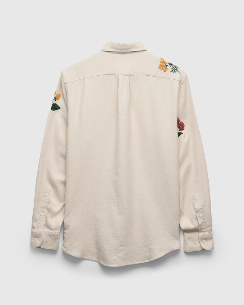 Embroidery Flannel Button-Up Shirt in White