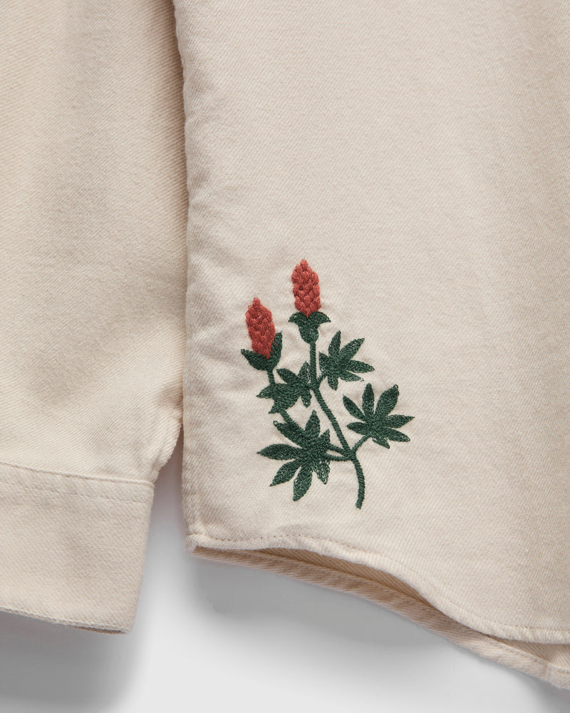 Embroidery Flannel Button-Up Shirt in White