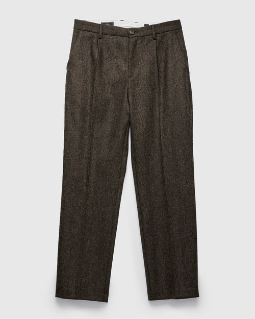 Herringbone Single Pleat Trousers in Brown