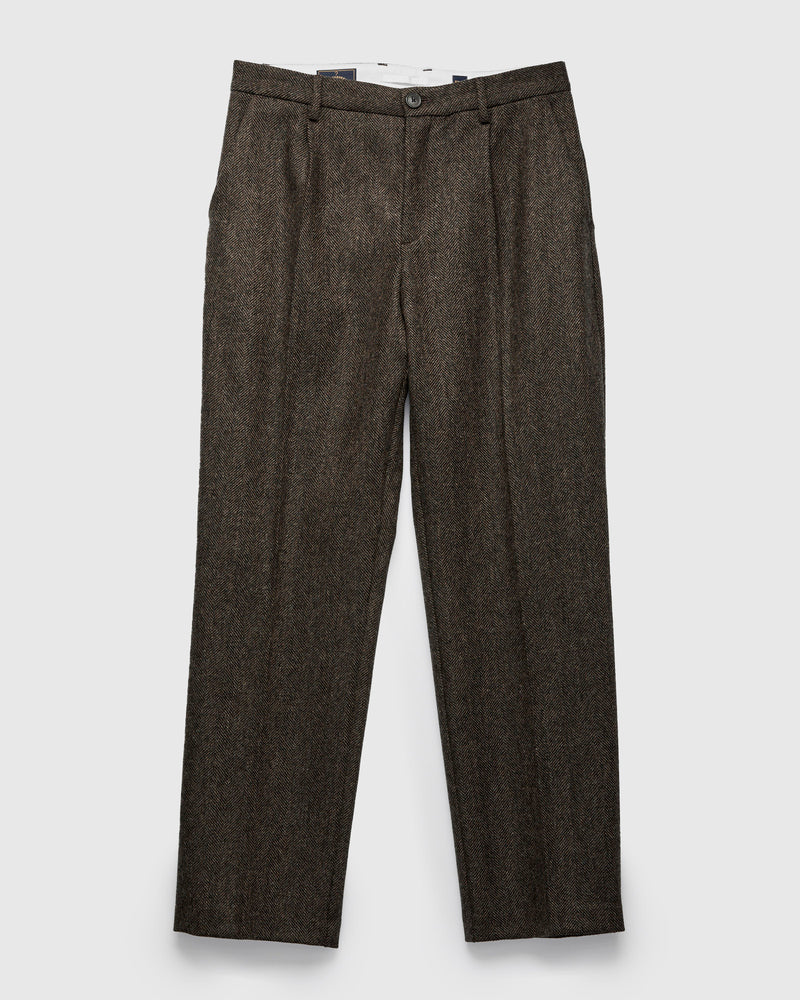 Herringbone Single Pleat Trousers in Brown