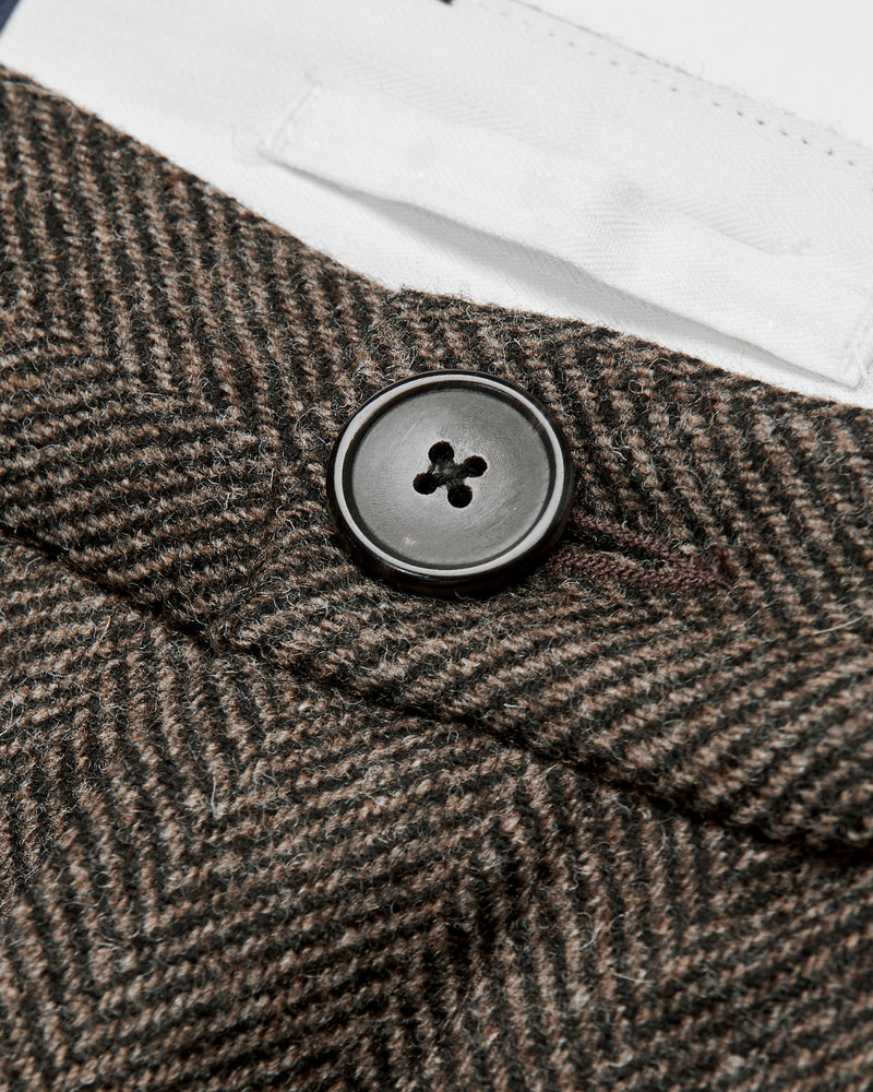 Herringbone Single Pleat Trousers in Brown