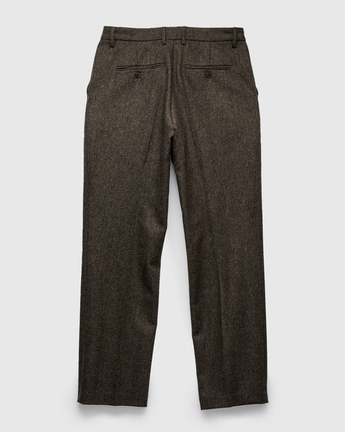 Herringbone Single Pleat Trousers in Brown