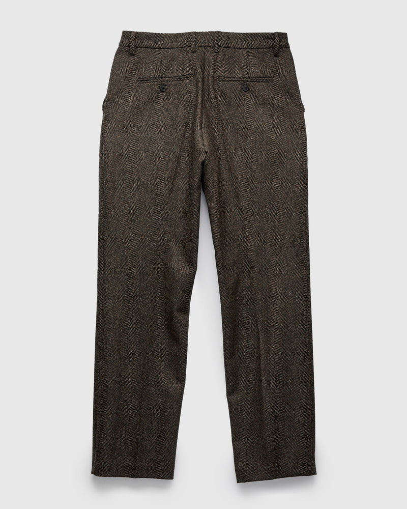 Herringbone Single Pleat Trousers in Brown