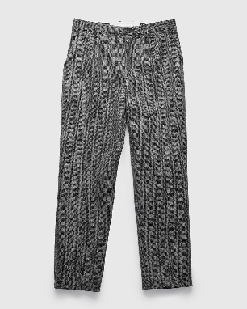 Herringbone Single Pleat Trousers in Grey