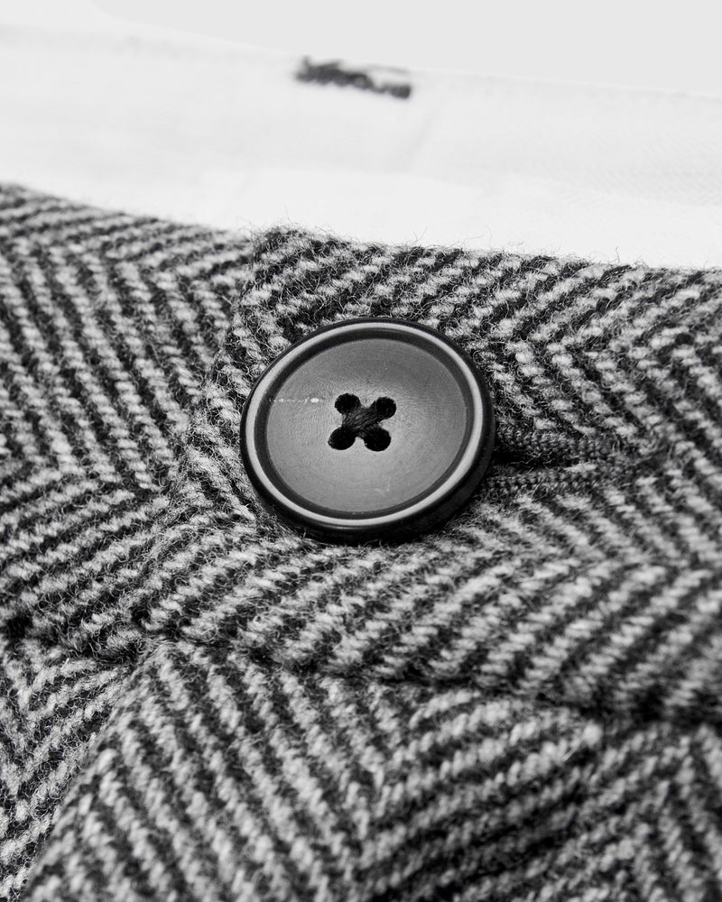 Herringbone Single Pleat Trousers in Grey