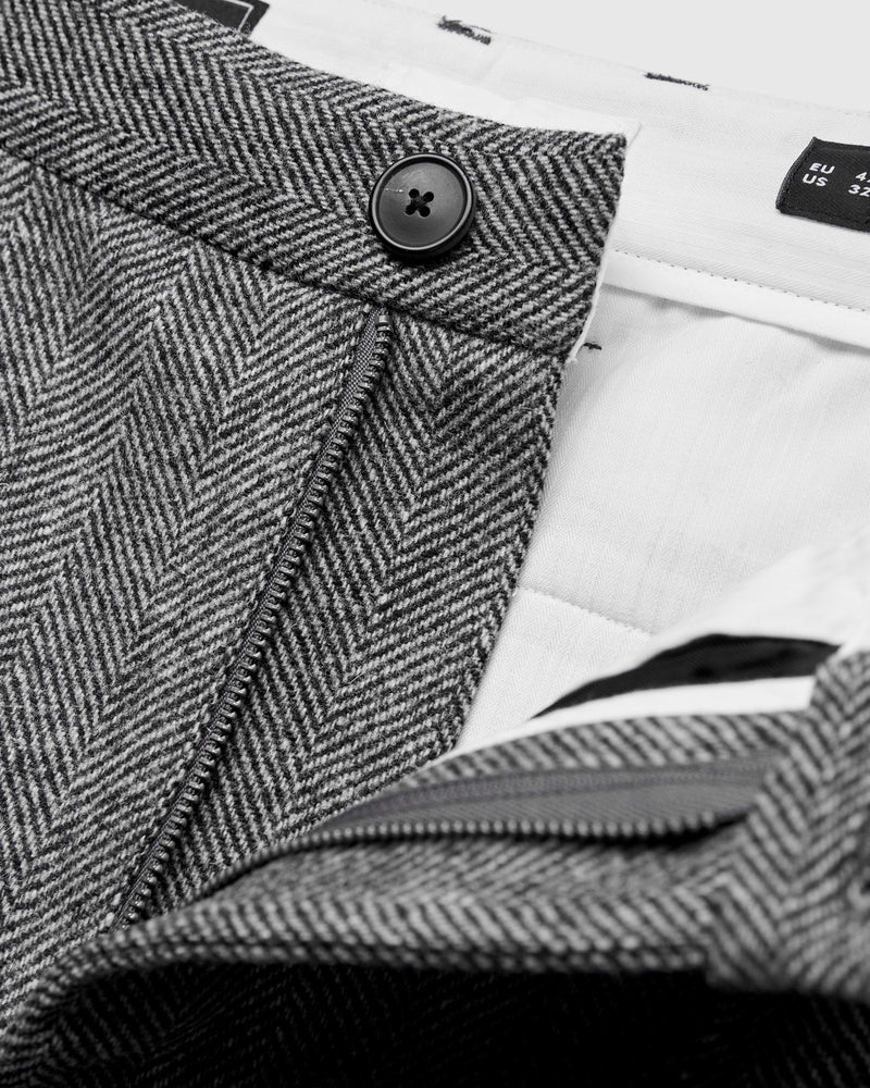 Herringbone Single Pleat Trousers in Grey
