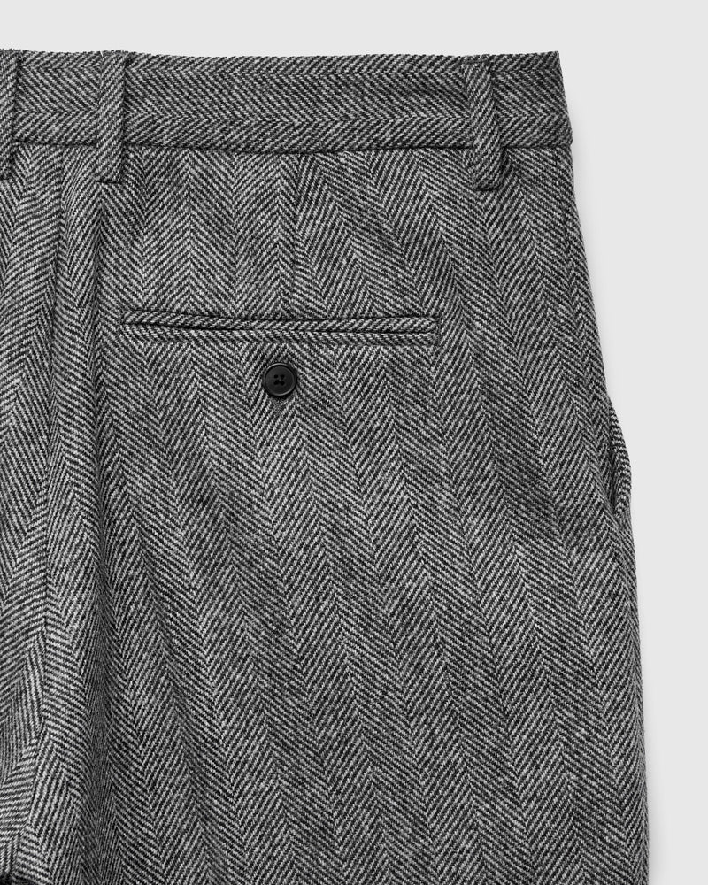 Herringbone Single Pleat Trousers in Grey