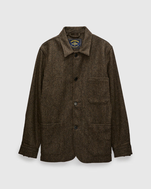Labura Herringbone Wool Chore Coat in Brown