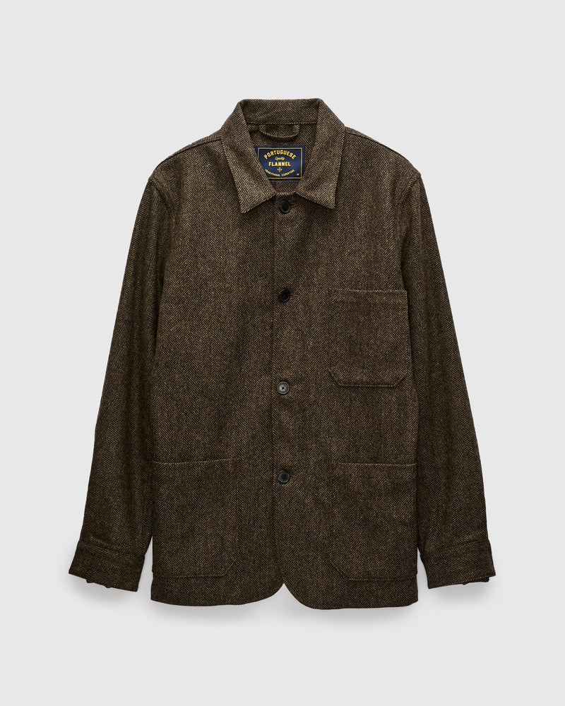 Labura Herringbone Wool Chore Coat in Brown