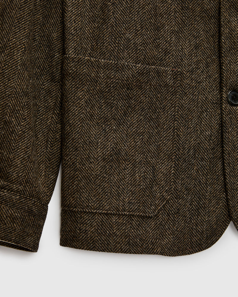 Labura Herringbone Wool Chore Coat in Brown