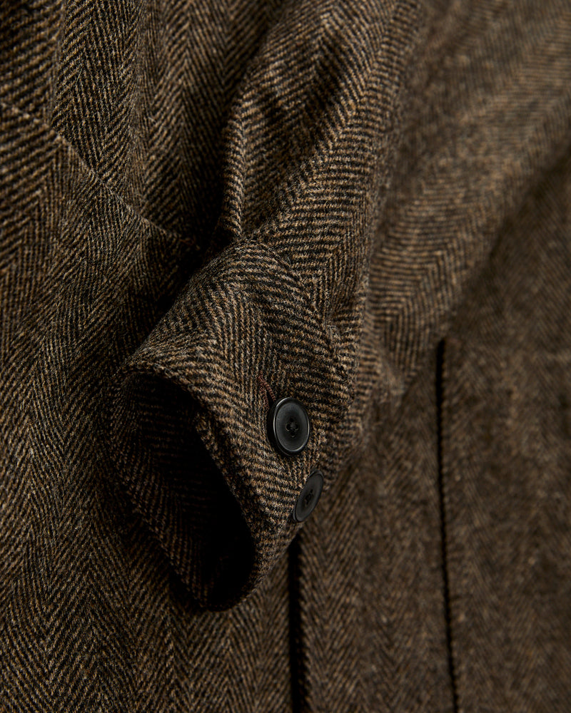 Labura Herringbone Wool Chore Coat in Brown