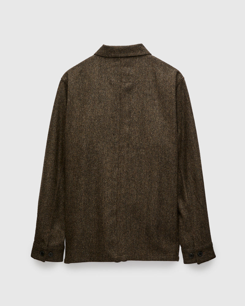 Labura Herringbone Wool Chore Coat in Brown