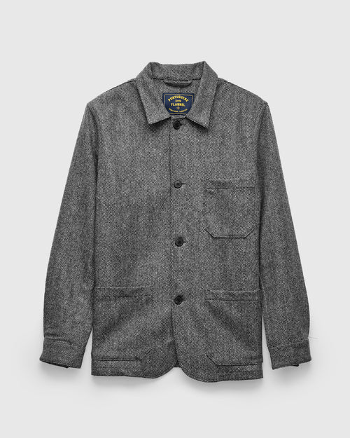 Labura Herringbone Wool Chore Coat in Grey