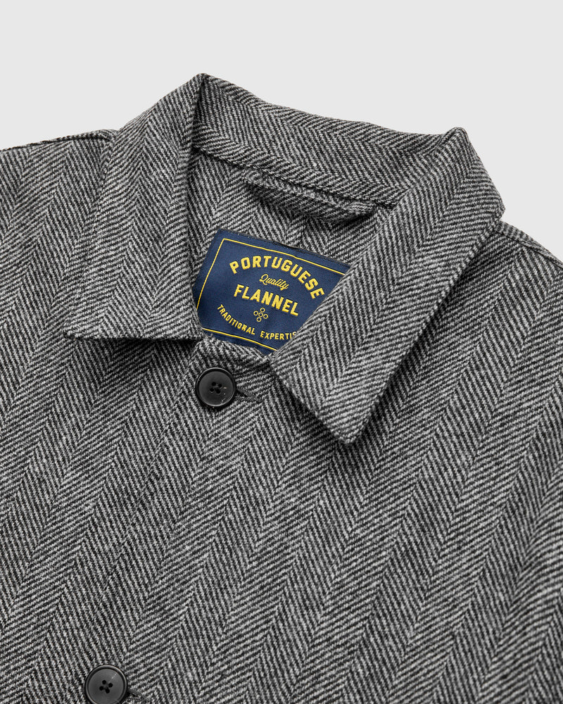 Labura Herringbone Wool Chore Coat in Grey