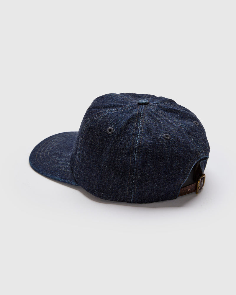 Double RL Logo Sportsman Cap in Rinsed Denim