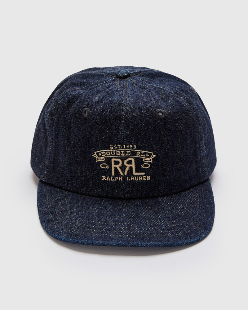 Double RL Logo Sportsman Cap in Rinsed Denim