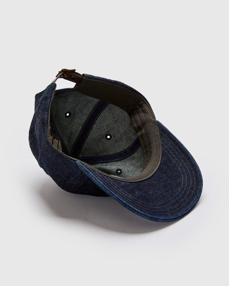 Double RL Logo Sportsman Cap in Rinsed Denim