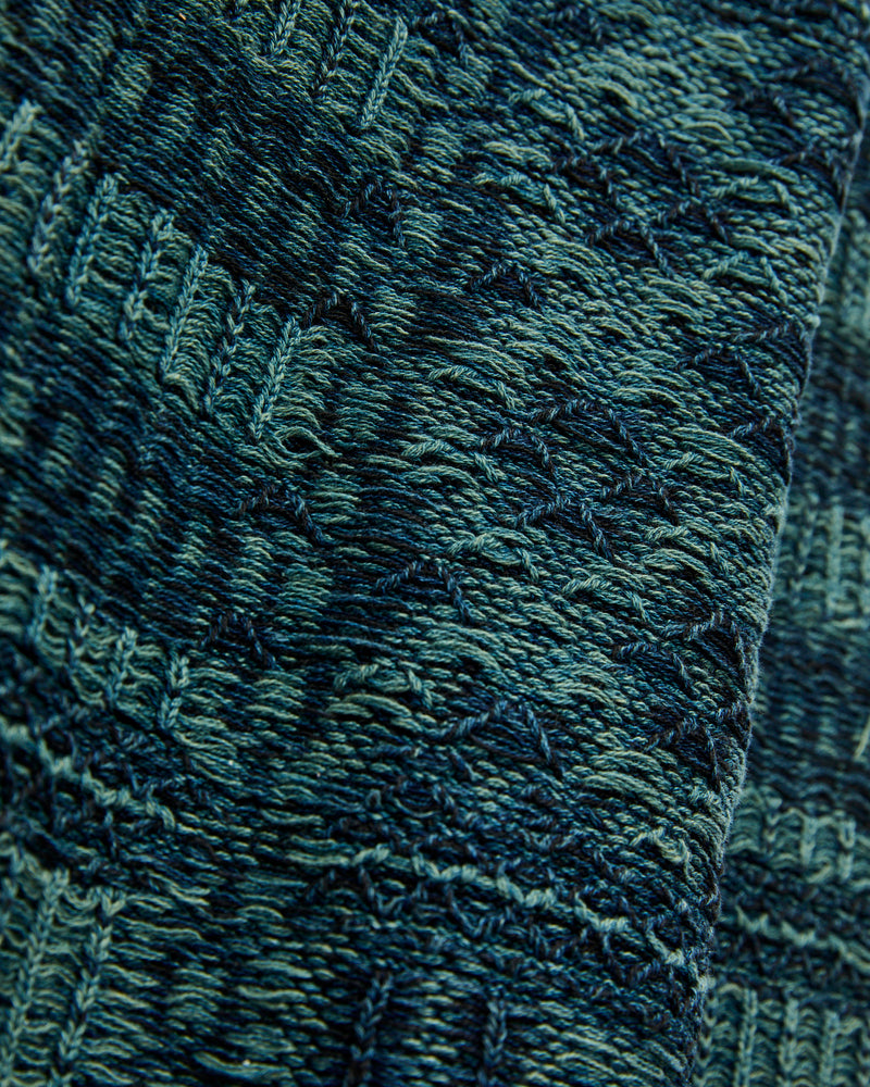 Jacquard-Knit Shawl Collar Cardigan in Indigo