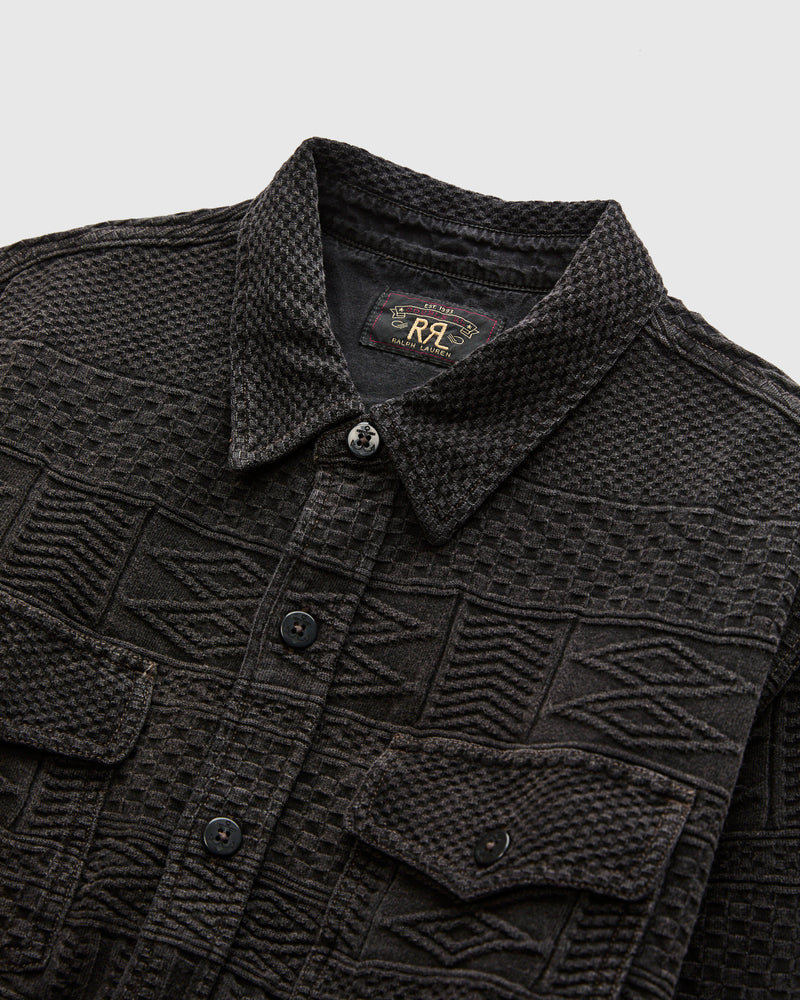 Julius Jacquard Workshirt in Black Indigo