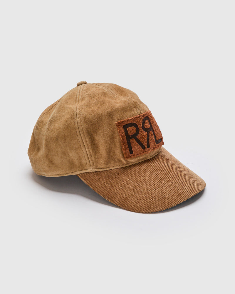 Ranch Logo Roughout Suede Cap in Tan