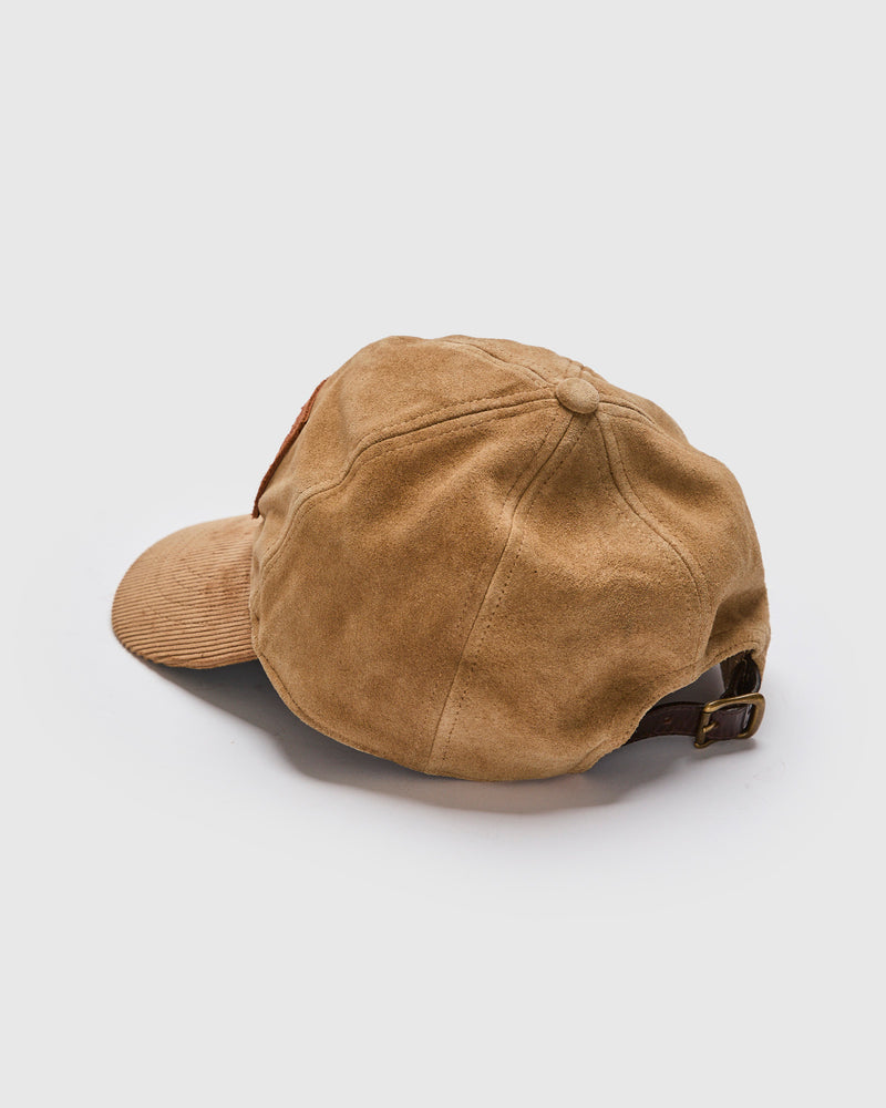 Ranch Logo Roughout Suede Cap in Tan