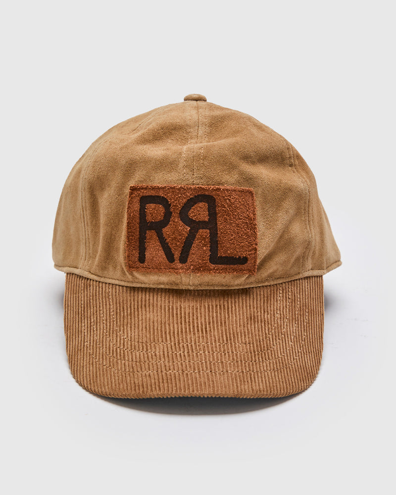 Ranch Logo Roughout Suede Cap in Tan
