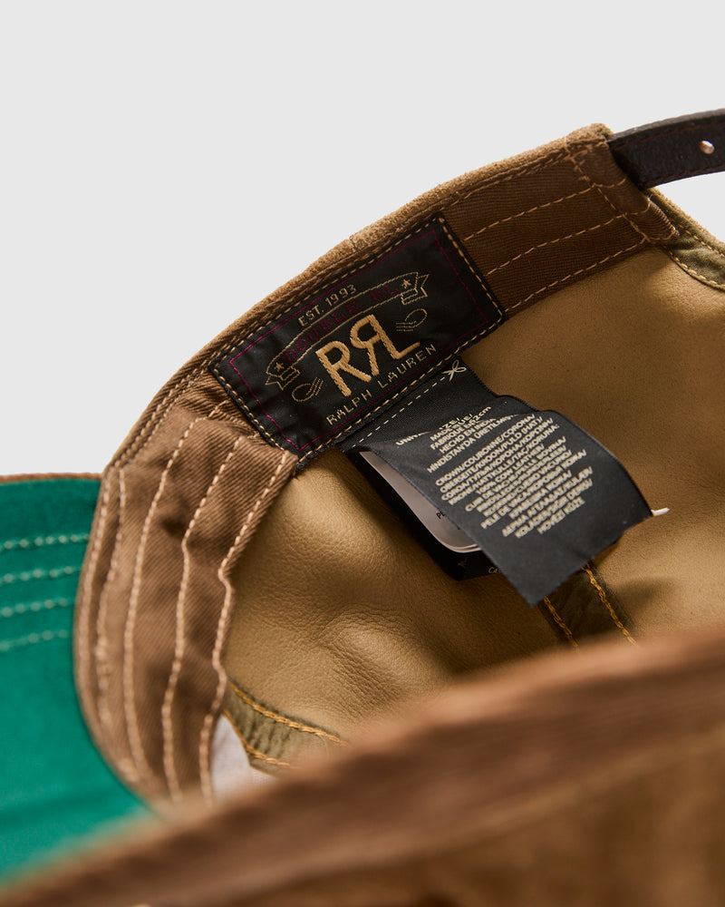 Ranch Logo Roughout Suede Cap in Tan
