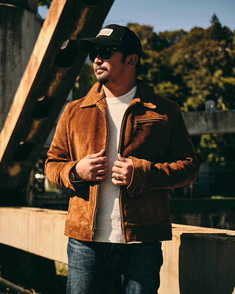 375 Rough Out Cowhide Trucker Jacket in Saddle