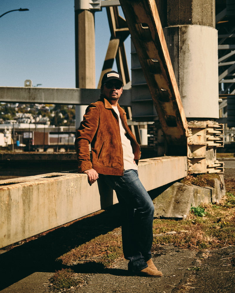 375 Rough Out Cowhide Trucker Jacket in Saddle