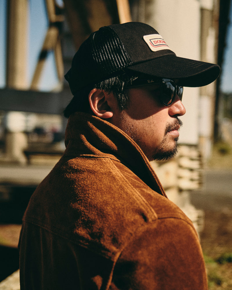 375 Rough Out Cowhide Trucker Jacket in Saddle